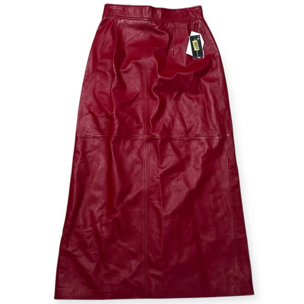 PRESTON & YORK Red Leather A Line Midi Skirt 10 Classic Preppy Boho Work Party
